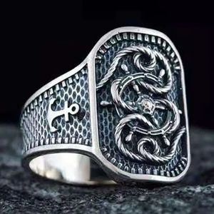 Fashion 925 Silver Anchor Rudder Pirate Ring Men's